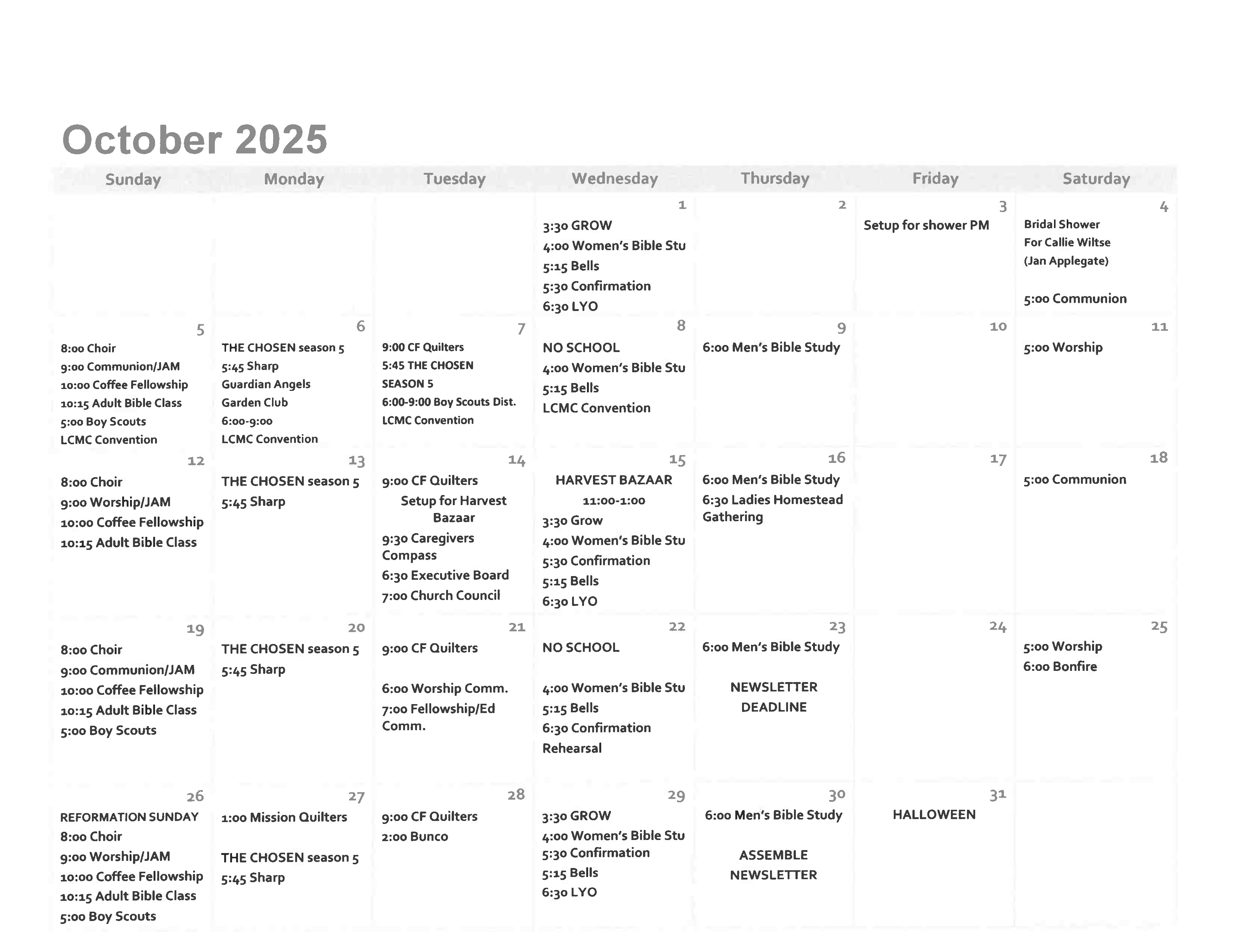 October 2025 calendar